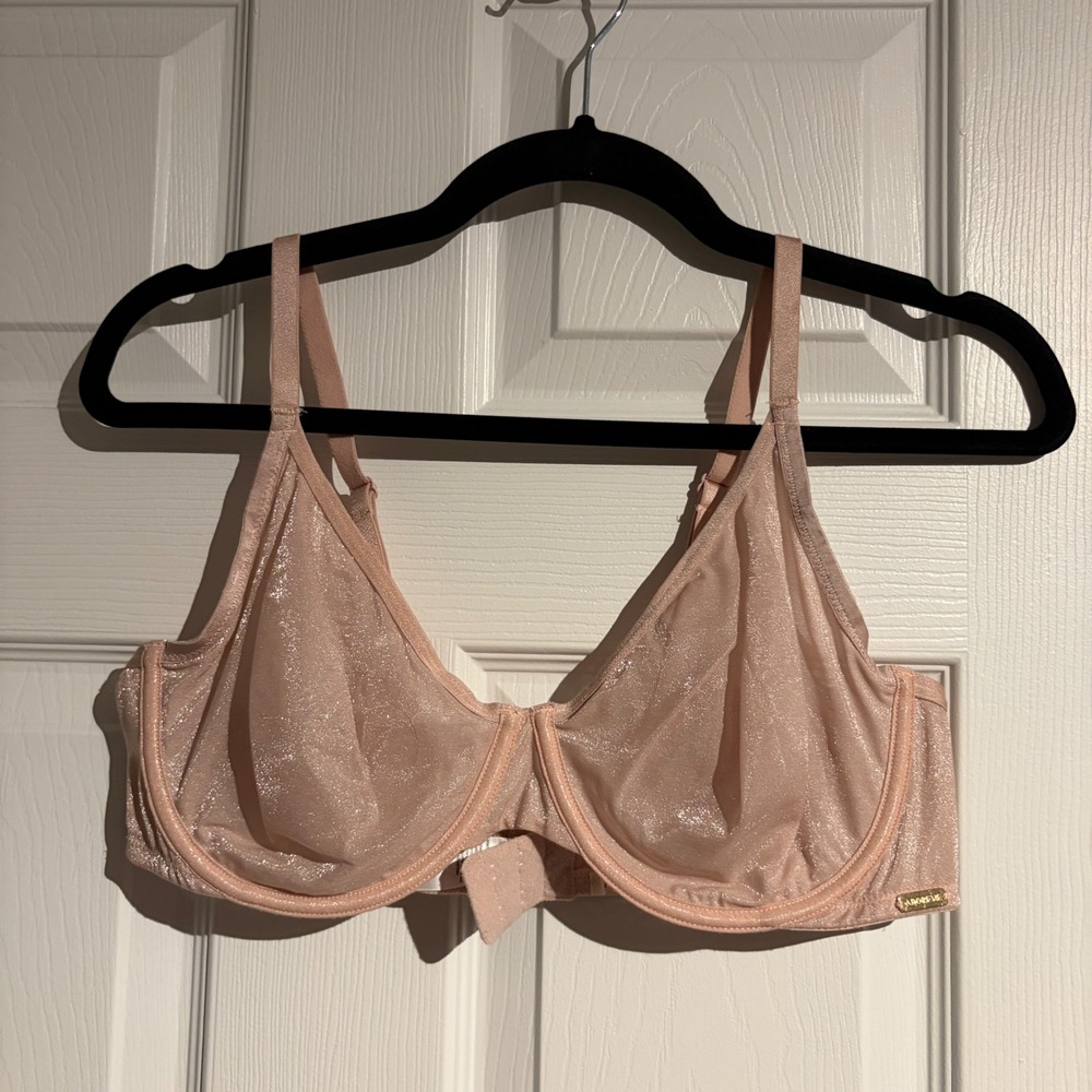 Adore Me Rose Gold Shimmer Mesh Underwire Bra Metallic Pink 38C